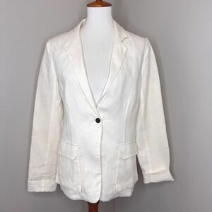 RAQUEL ALLEGRA Linen Hemp Lightweight Blazer‎ SMALL (1) Ivory Boxy Pockets Coast